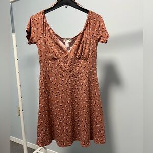 Revamped Terracotta Floral Midi Dress